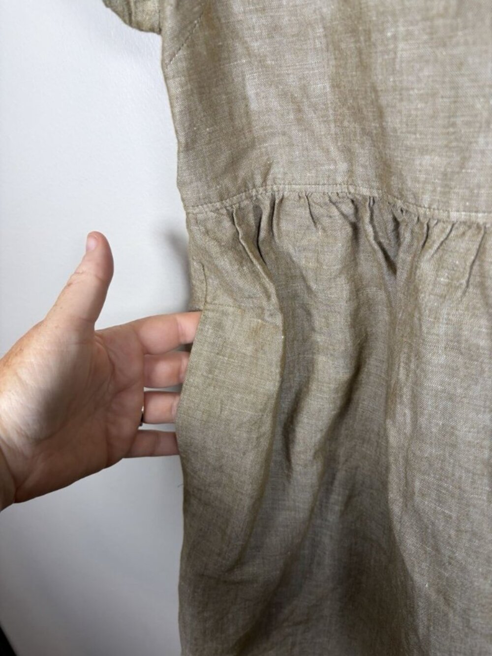 Madewell Linen Blend Alexandra Button-Front Mini Dress Size Large Olive Branch - Picture 9 of 10